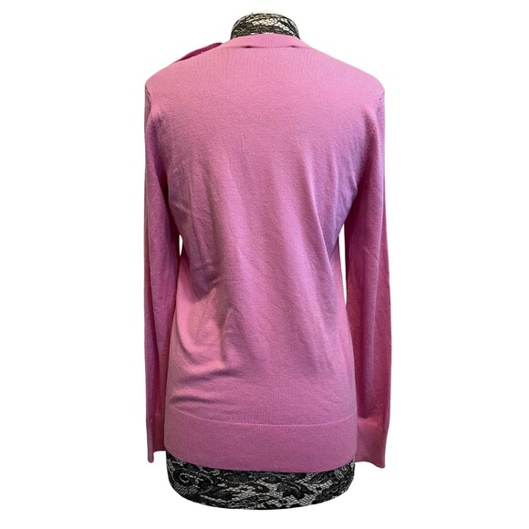 Loft Pink Knit Crew Neck Sweater Gold Buttons Long Sleeve Lightweight Soft‎ M - Picture 3 of 16